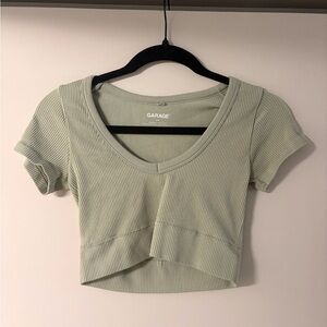Garage Light Green Ribbed Crop Top